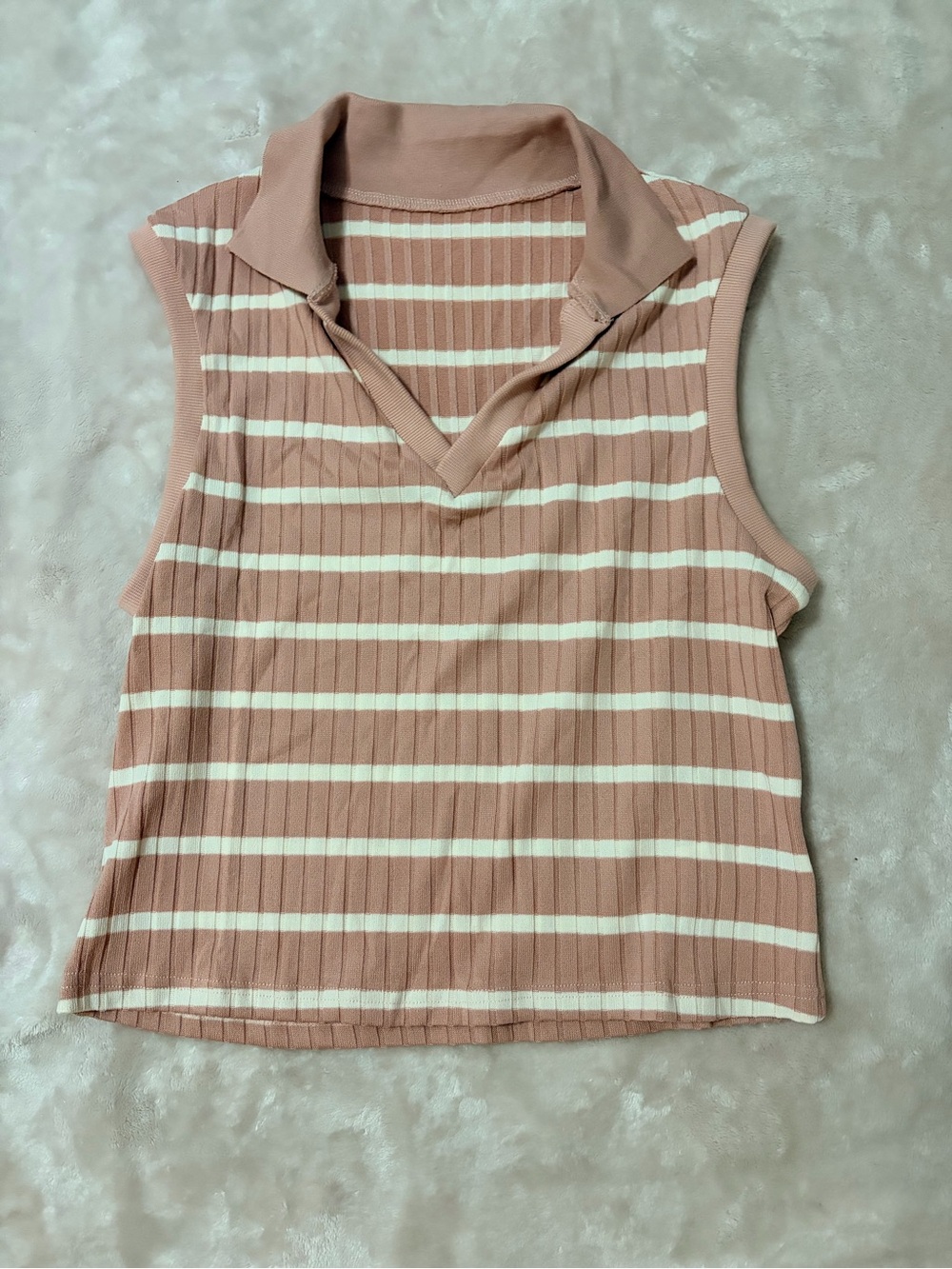 SHEIN Ribbed Sleeveless Polo Tank - Dusty Pink & White Stripes